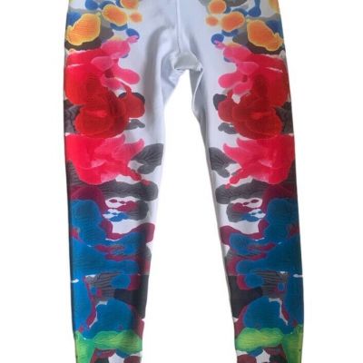 Terez Blossomed Inkblot Double Knit Tall Band Leggings White Rainbow Size Small